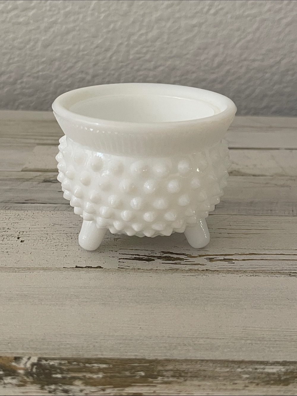 Vintage White Milk Glass Hobnail Footed Toothpick Holder / Mini Vase